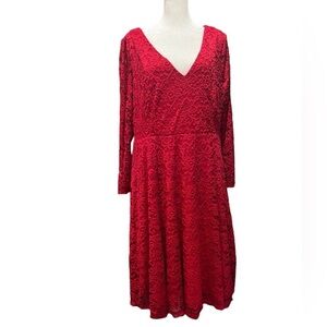 Torrid Dress Size 4/26 Jester Red Lace Long Sleeve Pockets Mini Lace Skater Sz I